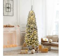 GOPLUS 225CM Sapin de Noël Lumineux-641 Branches+350 LED-Décoration Flocage-Forme en Crayons Arbre-Réaliste en PVC-Base en Fer