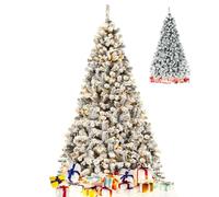 GOPLUS 230 CM Sapin Noel Lumineux, Sapin de Noel Artificiel avec Neige Blanche Floqué, 450 Lumières LED Blanc Chaud, 1010 Branches Touffues en PVC, Montage Facile