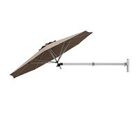 GOPLUS 247CM Parasol Cantilever Mural, Parasol de Jardin Extérieur avec Tête Inclinable & Support Réglable, 8 Baleines Robustes & Aération, pour Balcon, Terrasse, Cour (Brun)