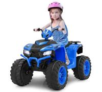 GOPLUS 24V Voiture Électrique Enfants 1 Place, Quad Électrique Enfants Lumières LED, Musique, Radio, Démarrage en Douceur pour Garçons et Filles de 3-8 Ans,2,8/5 km/h (Bleu,107x64x74 cm)