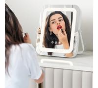 GOPLUS 25 x 30cm Miroir Grossissant Lumineux Rectangulaire de Maquillage, Miroir Maquillage de Table avec Support en Métal Tactile, 3 Couleurs de Lumière Réglables, Rotation 360°, Blanc