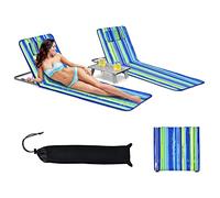 GOPLUS 2PCS Matelas de Plage Réglable à 5 Positions avec Table Basse, 2 Tapis de Plage avec Appuie-têtes, Table d’Appoint Portable, Conception Pliable, Idéal pour Patio, Piscine, Terrasse (Bleu-Vert)
