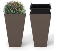 GOPLUS 2PCS Pot de Fleur Exterieur Carrés, Cache Pot Plante Auto-Arrosants avec Trous de Drainage et Godet Amovible(30x30x75cm)
