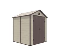GOPLUS 3,1㎡Abri de Jardin en PVC, Cabine de Jardin Extérieur Imtempérable, Cadre en Fer, Cabane de Rangement à Outils, 193x191x227cm, Beige+Gris