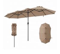 GOPLUS 3,8M Grand Parasol Double avec 3 Toits, Parasol de Jardin Exterieur avec Manivelle, Large Zone d'Ombre, Bonne Protection Solaire, pour Patio, Bord de Piscine, Balcon (3,8x2M,Marron)