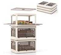 GOPLUS 3 Boîtes de Rangement en Plastique, Bac de Rangement Empilables avec Couvercle & Ouverture à 5 Côtés, Bacs pour Maison, Dortoir (132L)