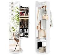 GOPLUS 3 en 1 Armoire à Bijoux Rotative à 360°, Armoire à Bijoux avec Miroir sur Pied avec Lumières LED 3 Couleur, Grand Espace de Rangement Classifié, Organisateur de Bijoux Blanc pour Femme Fille