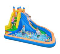 GOPLUS 3 en 1 Chateau Gonflable Exterieur, Structure Gonflable avec Toboggan, Mur d'escalade, Grande Piscine et Sac de Transport, Parc Aquatique pour Enfants 3-12 Ans, 400x309x245cm, Multicolore