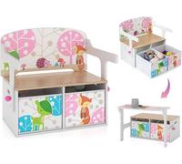 GOPLUS 3-en-1 Ensemble Table et Chaise Enfant Convertible-Coffre de Rangement avec 2 Bacs en Tissu Amovibles Charge 60/10KG Blanc