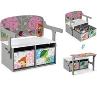 GOPLUS 3-en-1 Ensemble Table et Chaise Enfant Convertible-Coffre de Rangement avec 2 Bacs en Tissu Amovibles Charge 60/10KG Gris