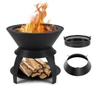 GOPLUS 3 en 1 Foyer Extérieur 50 x 58 CM, Brasero Charbon de Bois avec Cendrier et Anneau Amovible, Combustion Complète et Sans Fumée, pour Camping, Barbecue, pour Jardin