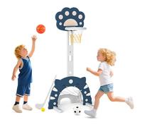 GOPLUS 3 en 1 Panier Basket Enfant avec Jeu de Football et Golf, Jeux de Basket pour Garçons Filles 3+ Ans, Hauteur Réglable de 90-130 CM, Utilisation Intérieure, Inclus Basketball, Football (Bleu)