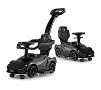 GOPLUS 3-en-1 Porteur Bebe 1 an Lamborghini,Voiture à Marcher Pousse Pousse avec Roue Universelle Détachable, Port USB, Musique, Poignée de Poussée Amovible pour Enfants 1,5-5 Ans (Noir)