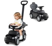 GOPLUS 3 en 1 Porteur Bebe Range Rover Discovery, Pousse Pousse avec Poignée Auvent Réglable, Garde-Corps, Klaxon, Bruit de Moteur, Rangement, Poussette Jouet pour Enfant 1,5-3 Ans,Charge 25KG (Noir)