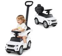 GOPLUS 3 en 1 Porteur Bebe Range Rover Discovery, Pousse Pousse avec Poignée Auvent Réglable, Garde-Corps, Klaxon, Bruit de Moteur, Rangement, Poussette Jouet pour Enfant 1,5-3 Ans,Charge 25KG (Blanc)