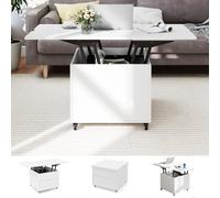 GOPLUS 3 en 1 Table Basse Relevable avec roulettes, Table Basse Extensible à Manger Salon Hauteur Réglable avec Tiroir Rangement, Compartiment Caché et Poignées,60-120x60x50-66CM (Blanc)
