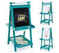GOPLUS 3 en 1 Tableau Enfant Double Face, Chevalet d'Art Enfant Hauteur Réglable, avec Tableau Blanc/Noir Magnétique, Rouleau de Papier, 3 Gobelets à Peinture, 3 Plateaux (Vert)