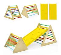 GOPLUS 3 en 1 Toboggan d'escalade Montessori pour Enfants, 2 Triangle d’Escalade avec Toboggan pour Enfant 3 Ans+,Charge 60KG (Multicolore)