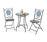 GOPLUS 3 Pcs Set de Salon de Jardin Mosaïque avec 2 Chaises Pliantes et 1 Table Rond, Ensemble de Table et Chaises Design Vinage Style Lisbonne en Fer, Charge Max. 50/150kg (Fleur)