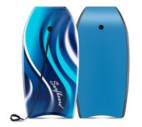 GOPLUS 33"/37"/41" Bodyboard Léger,Planche à Vagues Bodyboard,Bodyboard Léger et Résistant,Planche pour Surfe Vagues,Laisse de Poignet,Convient 10 Ans+ Selon la Taille (104x52x5,5CM,Bleu Vague)