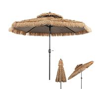 GOPLUS 3M Parasol Paille en PE, avec Double Toit Inclinable 30°, 8 Baleines, 12 Couches, Bloquer Soleil, Parasol Chaume de Style Hawaïen Tropical pour Patio/Terrasse/Jardin, Base Non Incluse