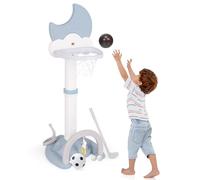 GOPLUS 4 en 1 Panier de Basket Enfants Réglable 114-152 cm, Effet Sonore de But, Tableau de Score Electronique en Forme de Lune, Football, Jeu de Golf, Anneaux, pour Intérieur Extérieur (Bleu)
