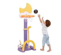 GOPLUS 4 en 1 Panier de Basket Enfants Réglable 114-152 cm, Effet Sonore de But, Tableau de Score Electronique en Forme de Lune, Football, Jeu de Golf, Anneaux, pour Intérieur Extérieur (Jaune)