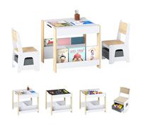 GOPLUS 4 en 1 Table Enfant avec Chaises, Table d'Activité en Bois avec Plateau Réversible, Tableau Noir/Blanc, Etagère Latérale, Petit Bureau Enfant avec Rangement pour 3+ Ans (Naturel)