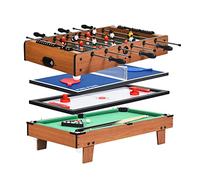 GOPLUS 4 en 1 Table Multijeux Pliante, Table Babyfoot Air Hockey Ping-Pong Billard, Jeu Multiple en PP+MDF avec 81,5x43x29,5CM (Brun)