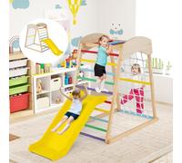 GOPLUS 4 en 1 Triangle d’Escalade Montessori, Triangle Escalade avec Toboggan et Filet d’Escalade Aire de Jeux Montesorri, Charge 50KG pour Enfants 1 an+ (Multicolore)