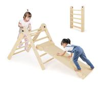 GOPLUS 4 en 1 Triangle Escalade Montesorri Pliables avec Toboggan/Rampe d'escalade, Ensemble de Jeu d'Intérieur avec Echelle Triangulaire pour Les Enfants de 3-9 Ans, Charge 60KG (Naturel)