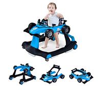 GOPLUS 4 en 1 Trotteur Bébé Garçon Fille, Trotteur Bebe Marche Pliable avec 3 Hauteur Réglable, Vitesse Réglable Coussin Amovible, Musique et Lumière, Charge 12KG pour 6-18 Mois (Bleu)