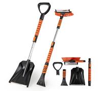 GOPLUS 4 in 1 Pelle a Neige Extensible 80/100cm, Grattoir Pare Brise Voiture et Brosse Voiture Détachable 87/107cm, Tête Pivotante à 180°, Manche en Aluminium, Poignée Mousse, pour Camions, SUV