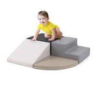 GOPLUS 4 Pcs Parcours de Motricité Bébé, Module Moticité Bébé en Mousse EPE, Revêtement en Simili Cuir, Convient pour Enfants 3 Ans+, BJouets Montessori pour Grimper, Ramper (Gris)