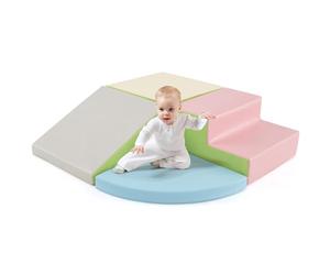 GOPLUS 4 Pcs Parcours de Motricité Bébé, Module Moticité en Mousse EPE, Revêtement en Simili Cuir, Convient pour Enfants 3 Ans+, Jouets Montessori pour Grimper, Ramper (Rose)