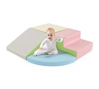 GOPLUS 4 Pcs Parcours de Motricité Bébé, Mondule Moticité en Mousse EPE, Revêtement en Simili Cuir, Convient pour Enfants 3 Ans+, Jouets Montessori pour Grimper, Ramper (Rose)