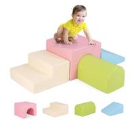 GOPLUS 4 PCS Parcours Motricité Bébé, Module Motricité en Mousse, PU+EPE Haute Densité, Attaches Auto-Agrippantes, Jouets Montessori Convient pour 3 Ans+ (Rose)