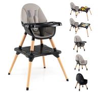 GOPLUS 6-en-1 Chaise Haute Bébé, Chaise Haute Evolutive avec Plateau Amovible, Harnais à 5 Points, Table à Blocs de Construction, Table d'Apprentissage et Chaise en Bois pour 6-36 Mois (Noir)