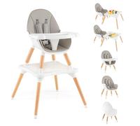 GOPLUS 6-en-1 Chaise Haute Bébé, Chaise Haute Evolutive avec Plateau Amovible, Harnais à 5 Points, Table à Blocs de Construction, Table d'Apprentissage et Chaise en Bois pour 6-36 Mois (Gris)