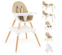 GOPLUS 6-en-1 Chaise Haute Bébé, Chaise Haute Evolutive avec Plateau Amovible, Harnais à 5 Points, Table à Blocs de Construction, Table d'Apprentissage et Chaise en Bois pour 6-36 Mois (Kaki)