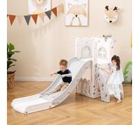 GOPLUS 6 en 1 Toboggan Interieur Enfants avec Panier de Basketball, Télescope, Espaces de Cachette et Rangement, Aire de Jeux Intérieur Exterieur Idéal pour Tout-Petits 1-3 Ans (Blanc)