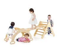 GOPLUS 6 en 1 Triangle Arche Montessori, Arche d'escalade Enfants avec Pierre Escalade Bois,Rampe, Échelle Réglable, Charge 50KG, pour Tout-Petits Bébé 1 Ans+