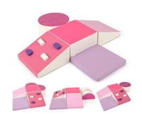 GOPLUS 6 PCS Parcours Motricité Bébé en Mousse EPE, Module Motricité Bébé Différentes Formes & Couleurs, Jouet Montessorri d'apprentissage pour 1 Ans+, pour Ramper/Grimper (Rose)