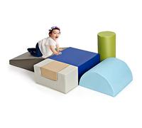GOPLUS 6 Pcs Parcours Motricité Bébé, Module Motricité Bébé en Mousse, Jouets Éducatifs avec Housse en PU et Remplissage en EPE, Enfants d'Âge Préscolaire (Gris)