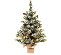 GOPLUS 64 CM Petit Sapin de Noël Floqué de Neige avec 50 Lumières LED 8 Modes d'Éclairage, Décoration de Noël à Piles