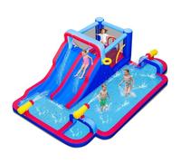 GOPLUS 7 en 1 Chateau Gonflable Exterieur avec Mur d'escalade, Canons à Eau, Piscine et Toboggan Aquatique, Structure Gonflable Enfants, Charge 90KG,pour Enfants 3-12 Ans