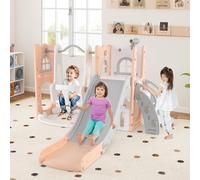 GOPLUS 7 en 1 Toboggan Interieur Enfants, Aire de Jeux avec Échelle, Panier de Basket, Balançoire, Télescope, Espace Rangement,pour Garçons, Filles de 1 à 3 Ans (Rose)