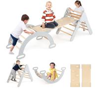 GOPLUS 7 en 1 Triangle Arche Montessori, Arche d'escalade Enfants avec Toboggan Bois,Rampe, Échelle Réglable, Charge 50KG, pour Tout-Petits Bébé 1 Ans+(Gris Naturel)