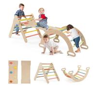 GOPLUS 7 en 1 Triangle Arche Montessori, Arche d'escalade Enfants avec Toboggan Bois,Rampe, Échelle Réglable, Charge 50KG, pour Tout-Petits Bébé 1 Ans+(Gris) (7 en 1 Pastel)