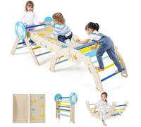GOPLUS 7 en 1 Triangle Escalade Montesorri pour Enfants 1 Ans+, Parcours Montesorri Bebe Bois Pliable avec Arche, Rampe, Corde&Échelle, Pont, Aire de Jeux Intérieur (Capitaine|7 en 1,Pastel)